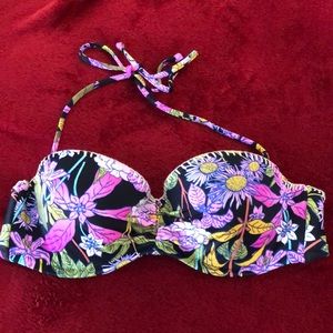 Floral Bandeau bathing suit top w/detachable strap